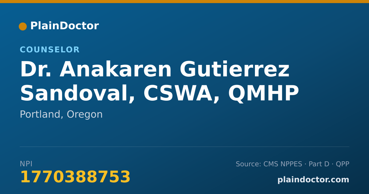 Shareable card for Anakaren Gutierrez Sandoval, CSWA, QMHP - Counselor, Portland, OR