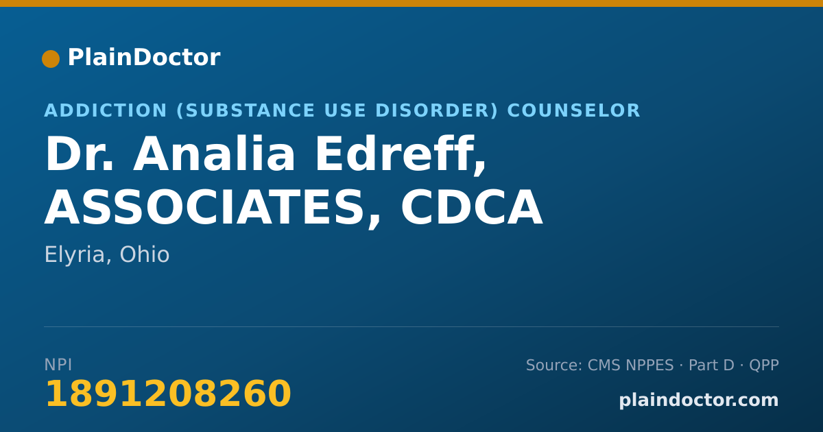 Shareable card for Analia Edreff, ASSOCIATES, CDCA - Addiction (Substance Use Disorder) Counselor, Elyria, OH
