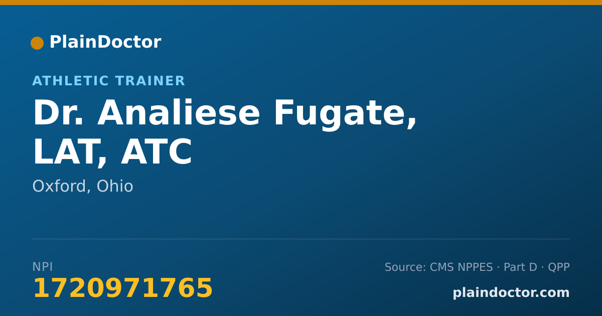 Shareable card for Analiese Fugate, LAT, ATC - Athletic Trainer, Oxford, OH
