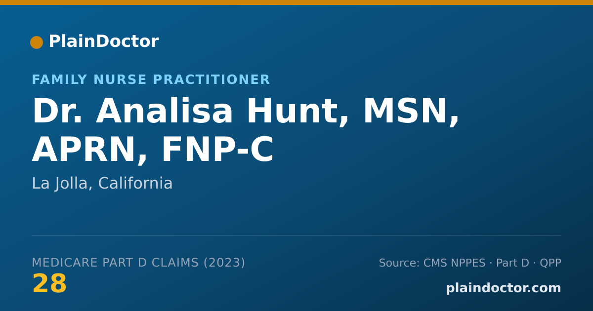Shareable card for Analisa Hunt, MSN, APRN, FNP-C - Family Nurse Practitioner, La Jolla, CA