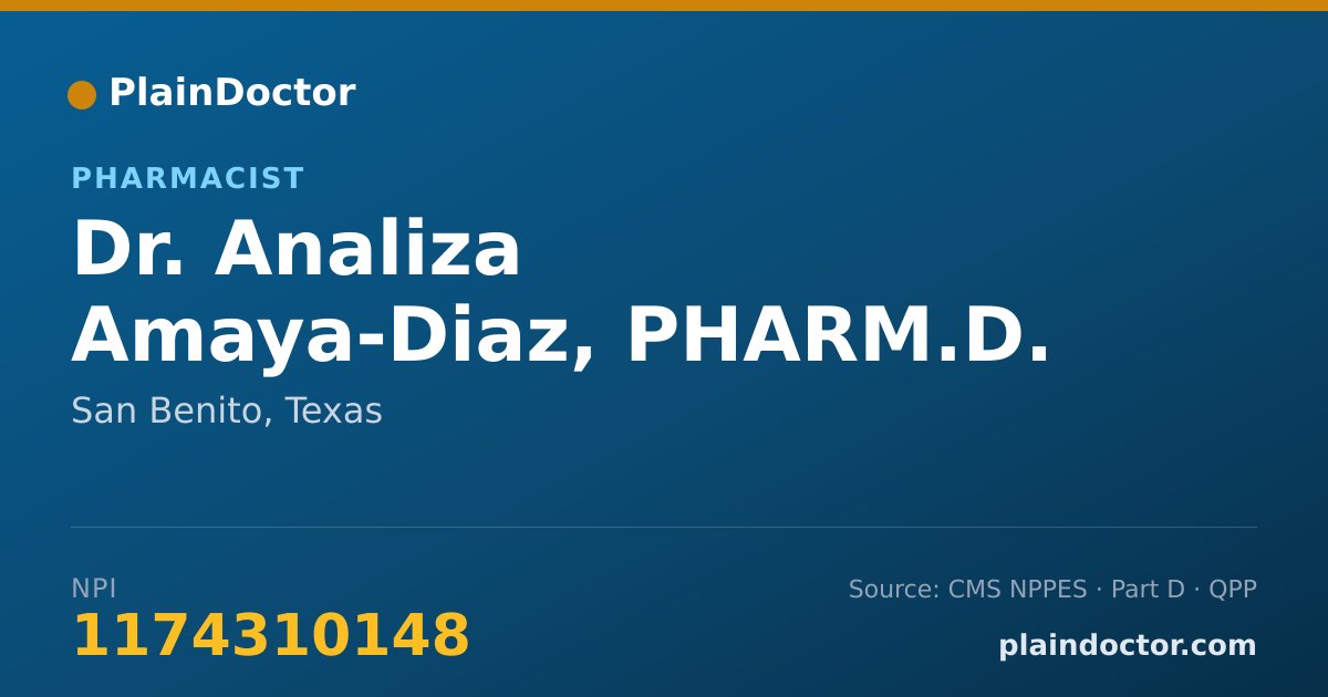 Shareable card for Analiza Amaya-Diaz, PHARM.D. - Pharmacist, San Benito, TX