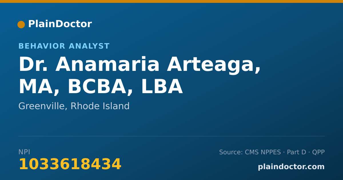 Shareable card for Anamaria Arteaga, MA, BCBA, LBA - Behavior Analyst, Greenville, RI