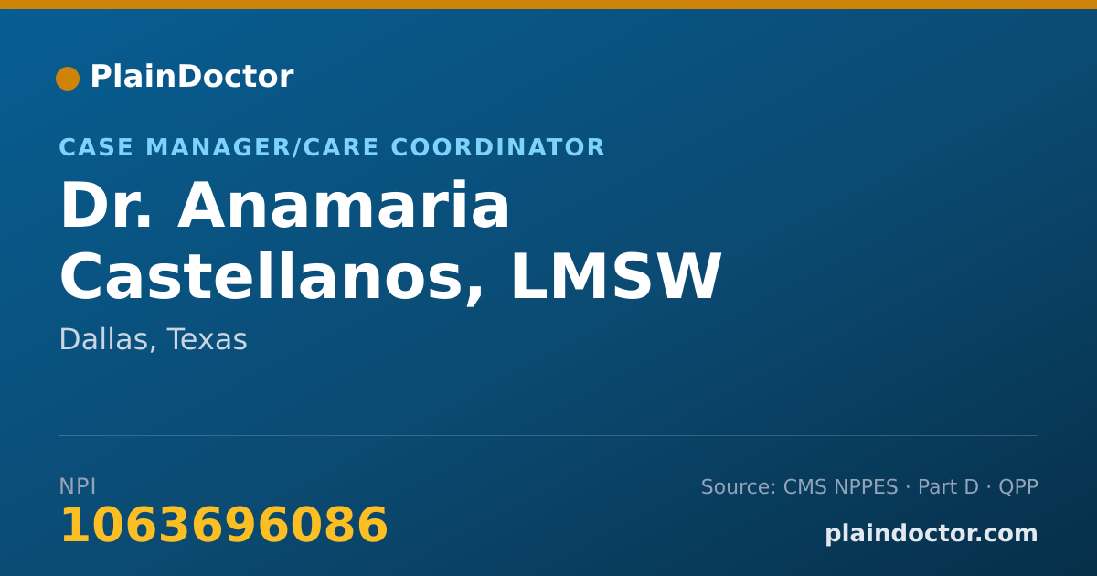 Shareable card for Anamaria Castellanos, LMSW - Case Manager/Care Coordinator, Dallas, TX