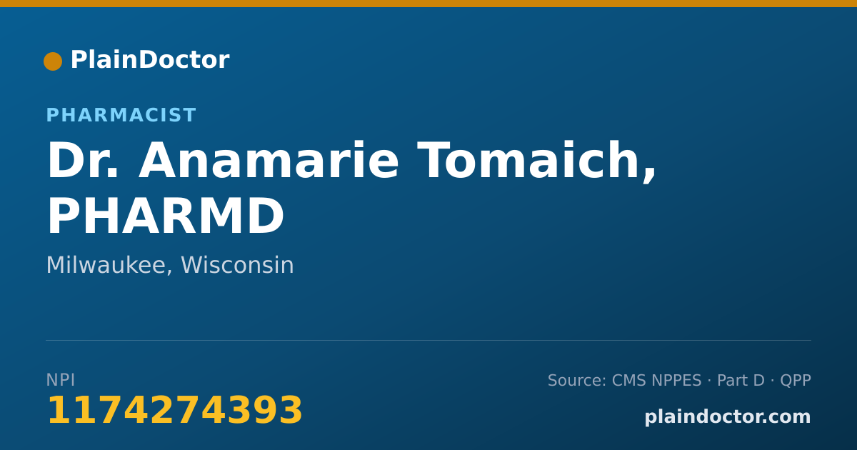 Shareable card for Anamarie Tomaich, PHARMD - Pharmacist, Milwaukee, WI