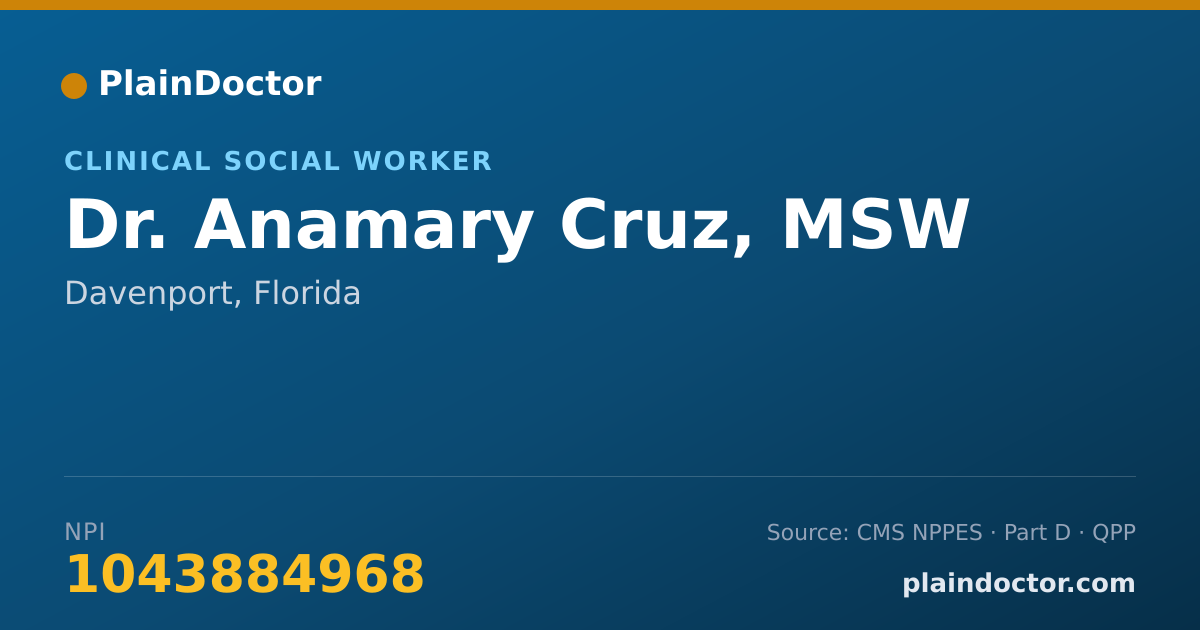 Shareable card for Anamary Cruz, MSW - Clinical Social Worker, Davenport, FL