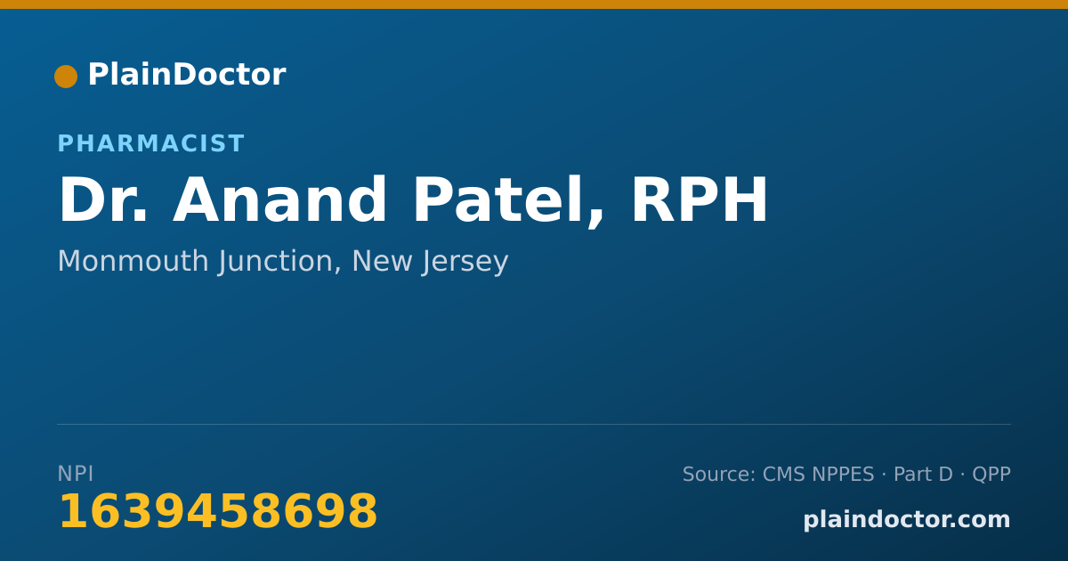 Shareable card for Anand Patel, RPH - Pharmacist, Monmouth Junction, NJ