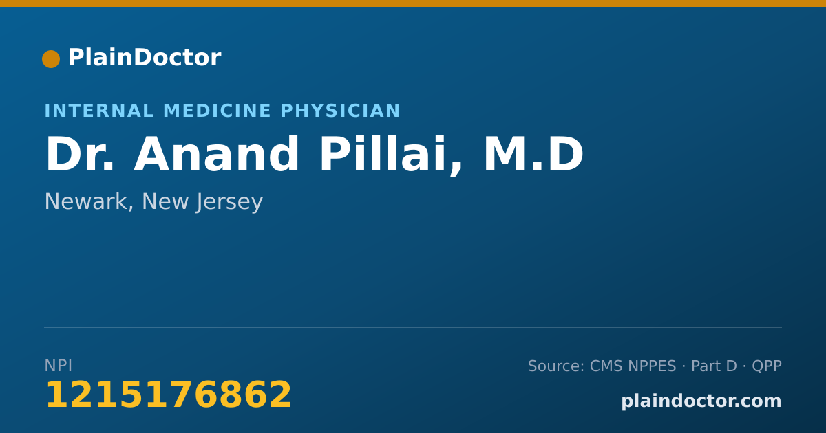 Shareable card for Anand Pillai, M.D - Internal Medicine Physician, Newark, NJ