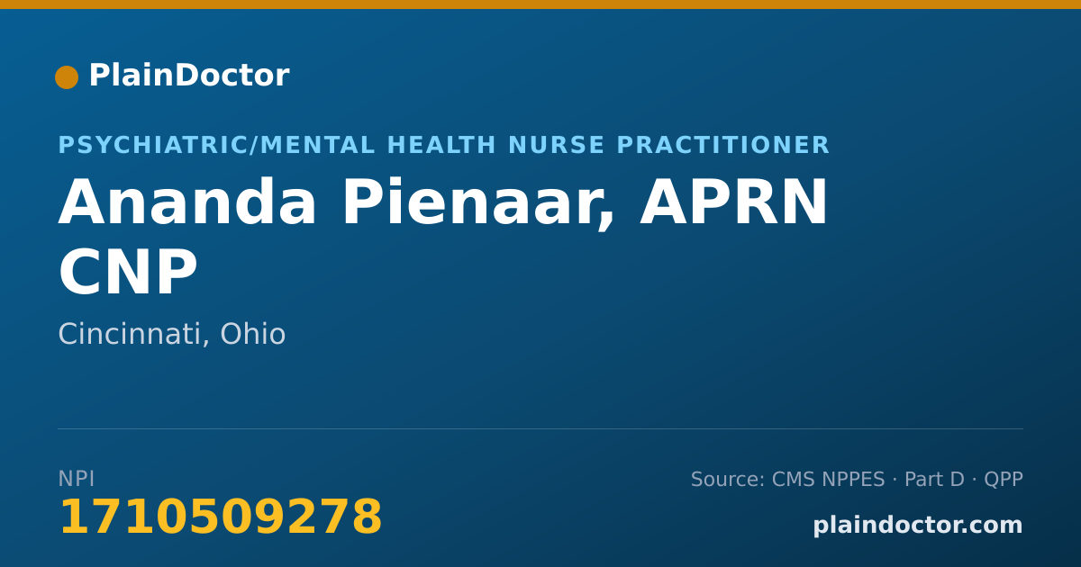 Shareable card for Ananda Pienaar, APRN CNP - Psychiatric/Mental Health Nurse Practitioner, Cincinnati, OH