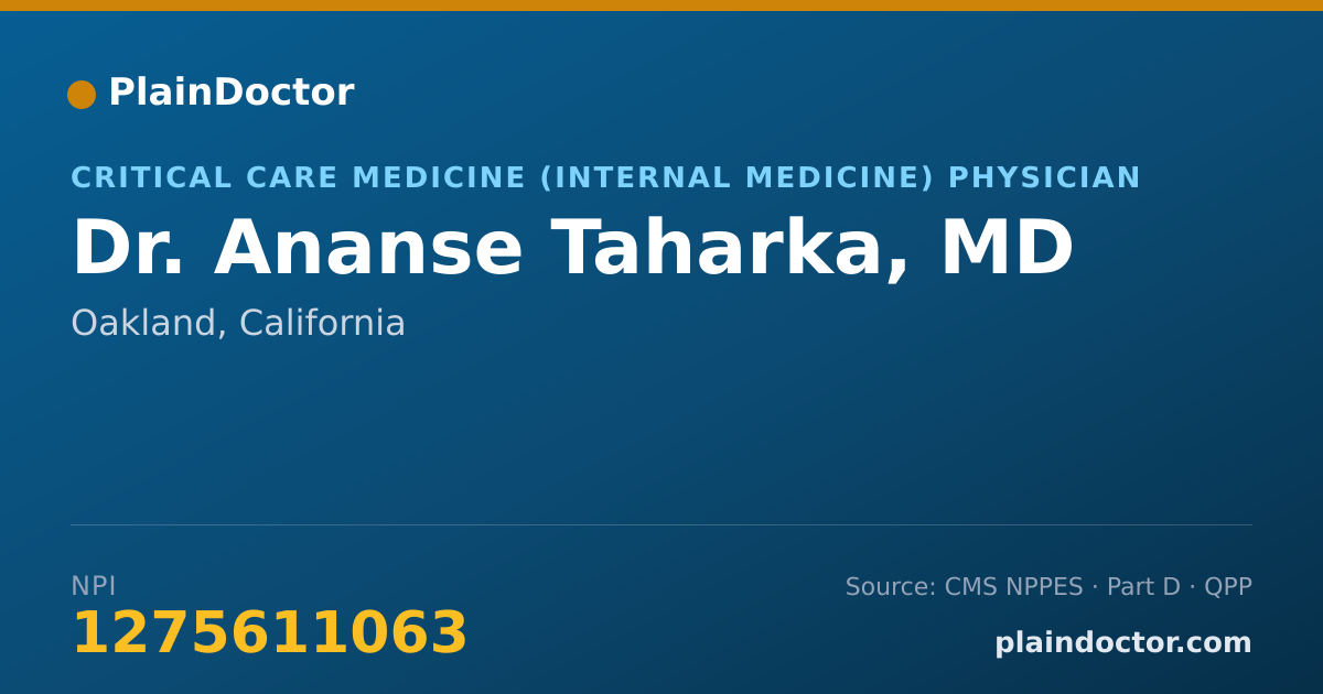 Shareable card for Ananse Taharka, MD - Critical Care Medicine (Internal Medicine) Physician, Oakland, CA