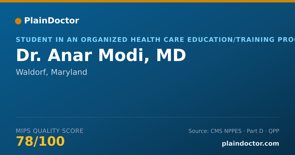 Shareable card for Anar Modi, MD - Student in an Organized Health Care Education/Training Program, Waldorf, MD