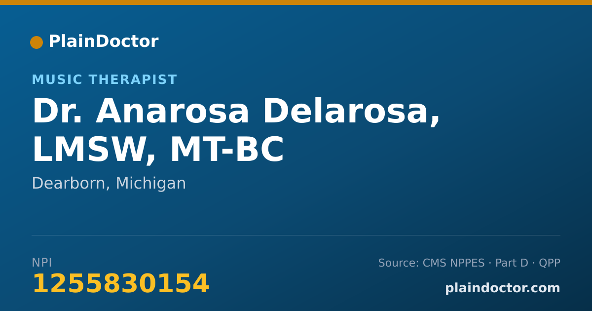 Shareable card for Anarosa Delarosa, LMSW, MT-BC - Music Therapist, Dearborn, MI