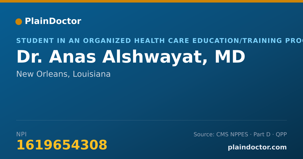 Shareable card for Anas Alshwayat, MD - Student in an Organized Health Care Education/Training Program, New Orleans, LA
