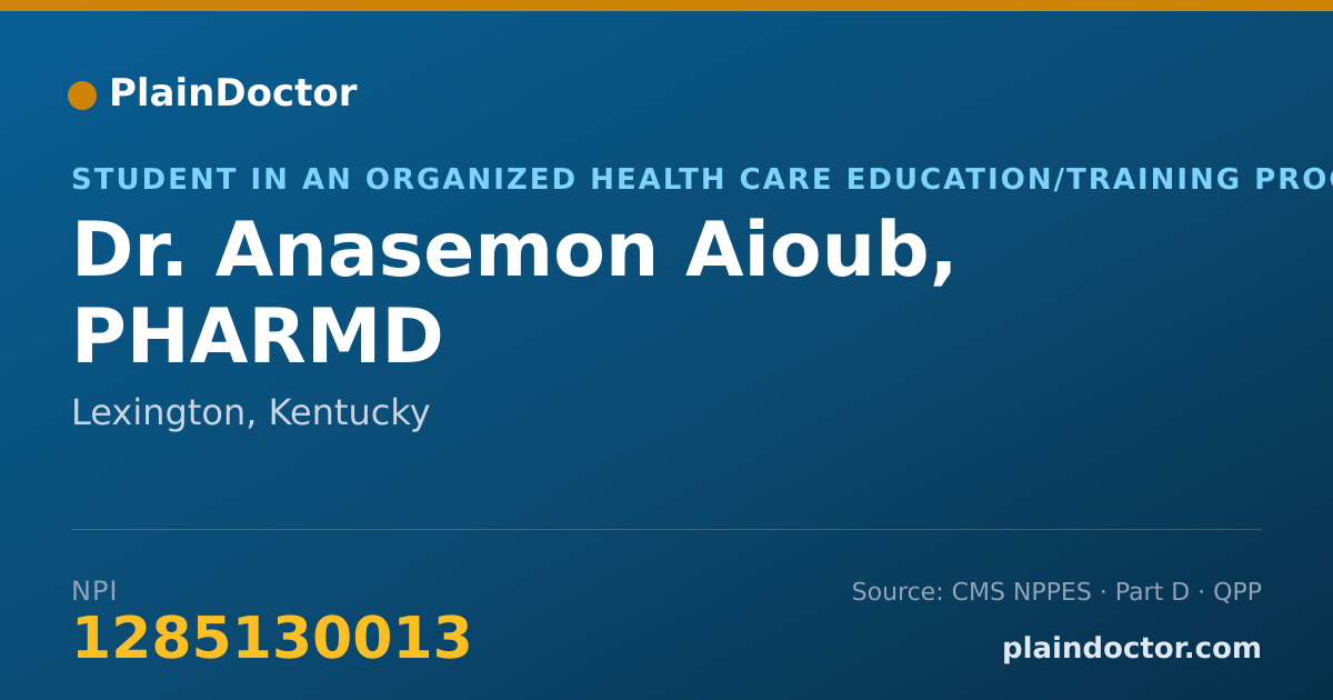 Shareable card for Anasemon Aioub, PHARMD - Student in an Organized Health Care Education/Training Program, Lexington, KY