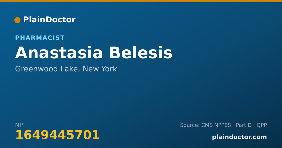 Shareable card for Anastasia Belesis - Pharmacist, Greenwood Lake, NY