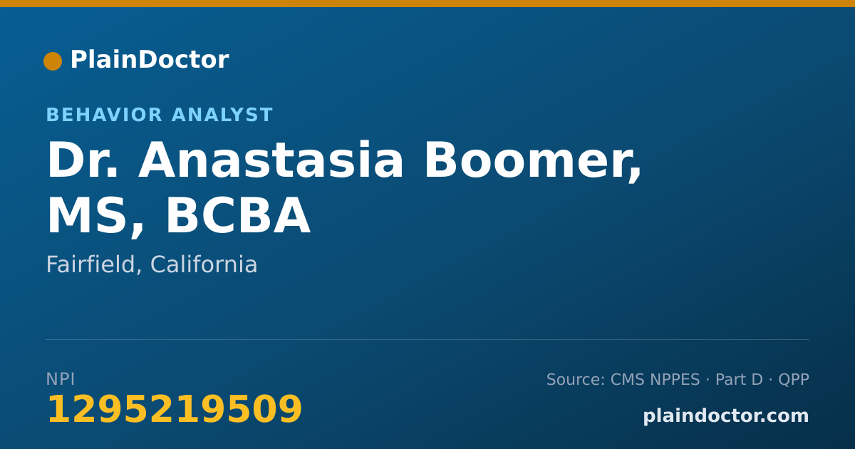 Shareable card for Anastasia Boomer, MS, BCBA - Behavior Analyst, Fairfield, CA