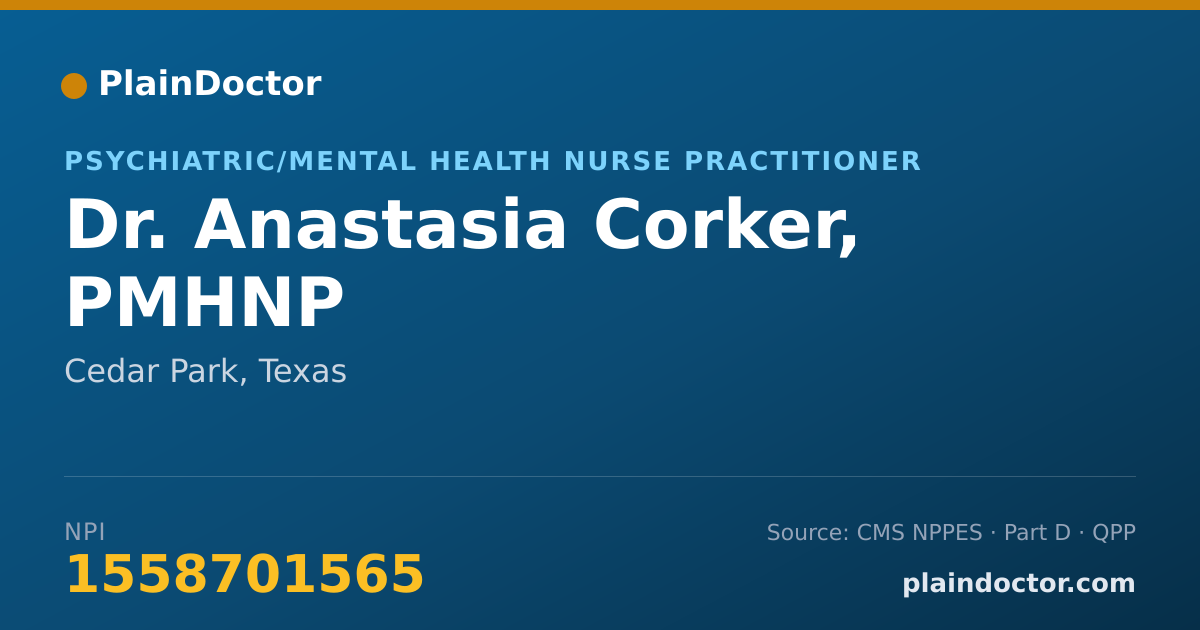 Shareable card for Anastasia Corker, PMHNP - Psychiatric/Mental Health Nurse Practitioner, Cedar Park, TX