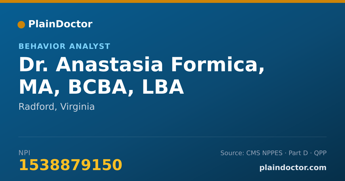 Shareable card for Anastasia Formica, MA, BCBA, LBA - Behavior Analyst, Radford, VA