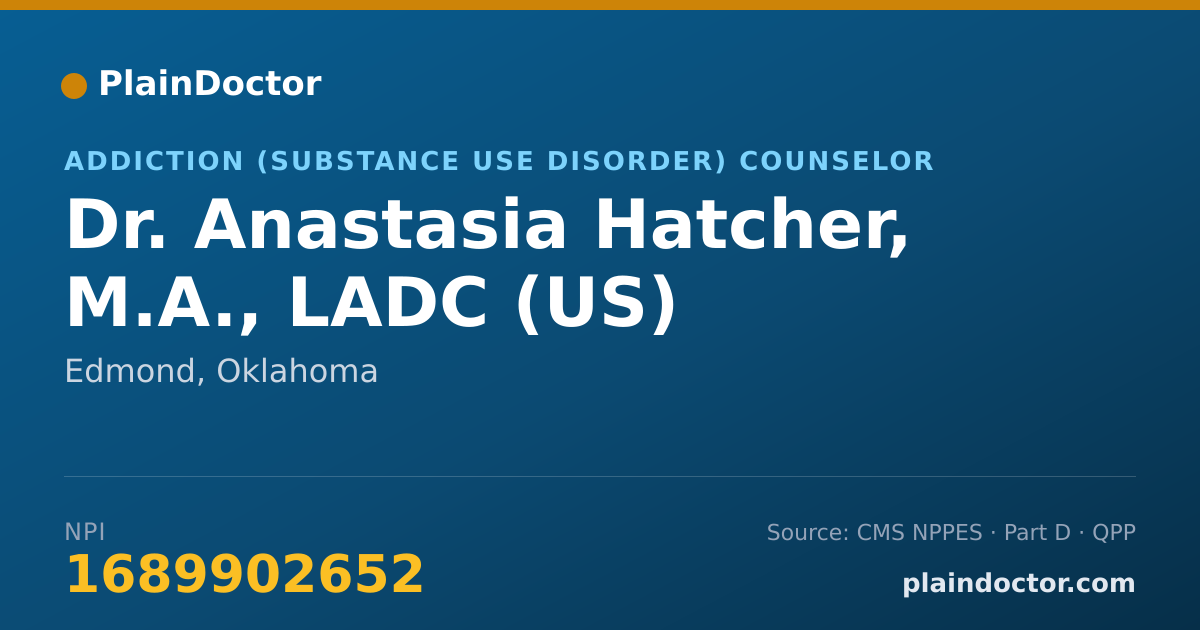 Shareable card for Anastasia Hatcher, M.A., LADC (US) - Addiction (Substance Use Disorder) Counselor, Edmond, OK