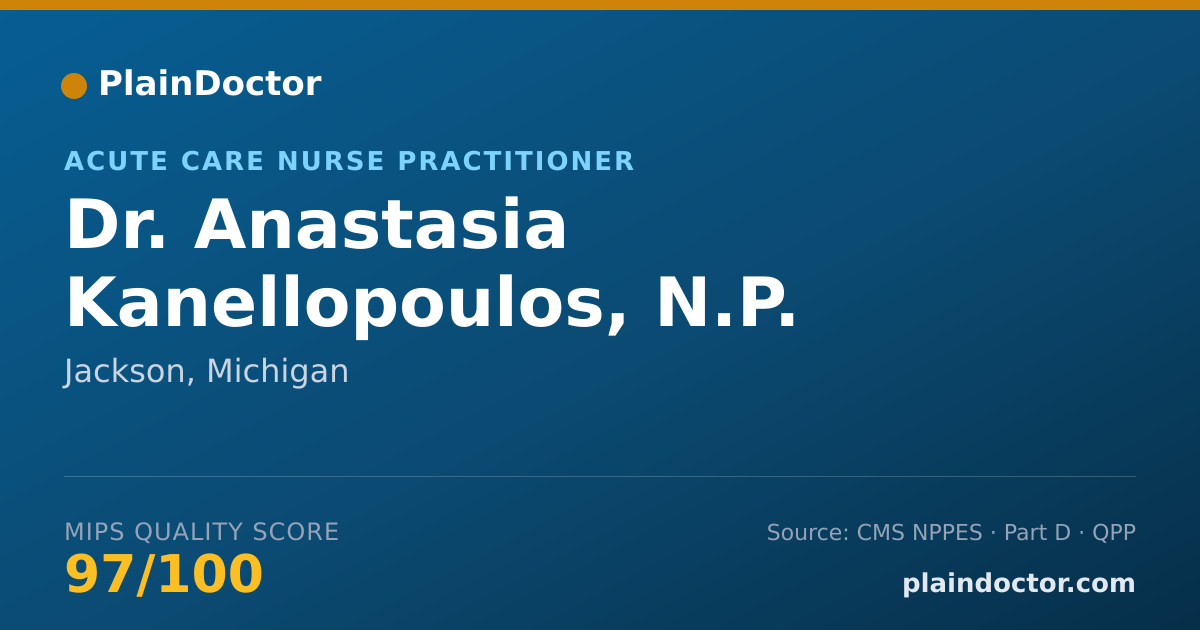 Shareable card for Anastasia Kanellopoulos, N.P. - Acute Care Nurse Practitioner, Jackson, MI