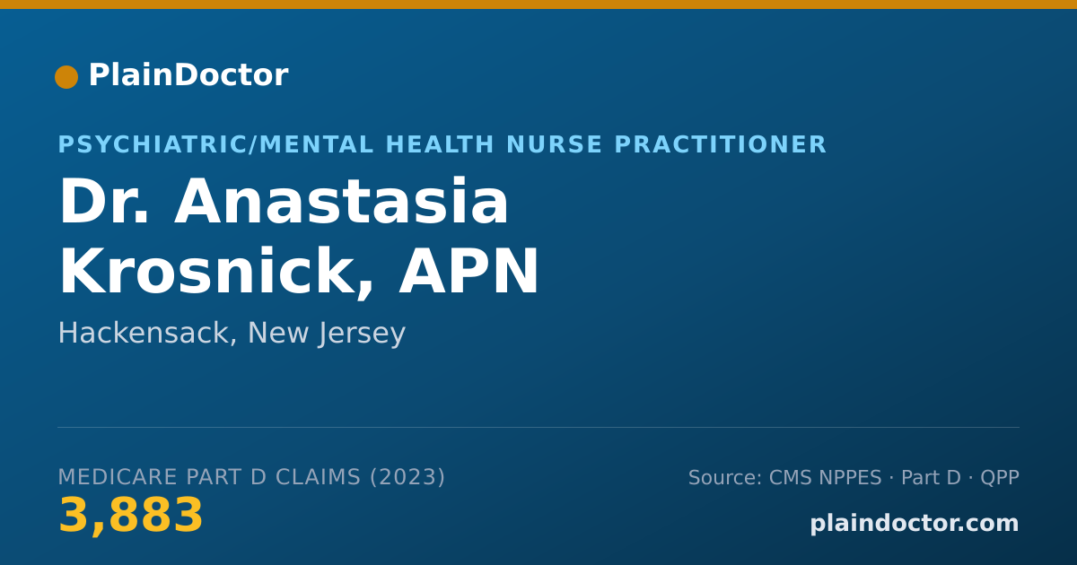 Shareable card for Anastasia Krosnick, APN - Psychiatric/Mental Health Nurse Practitioner, Hackensack, NJ