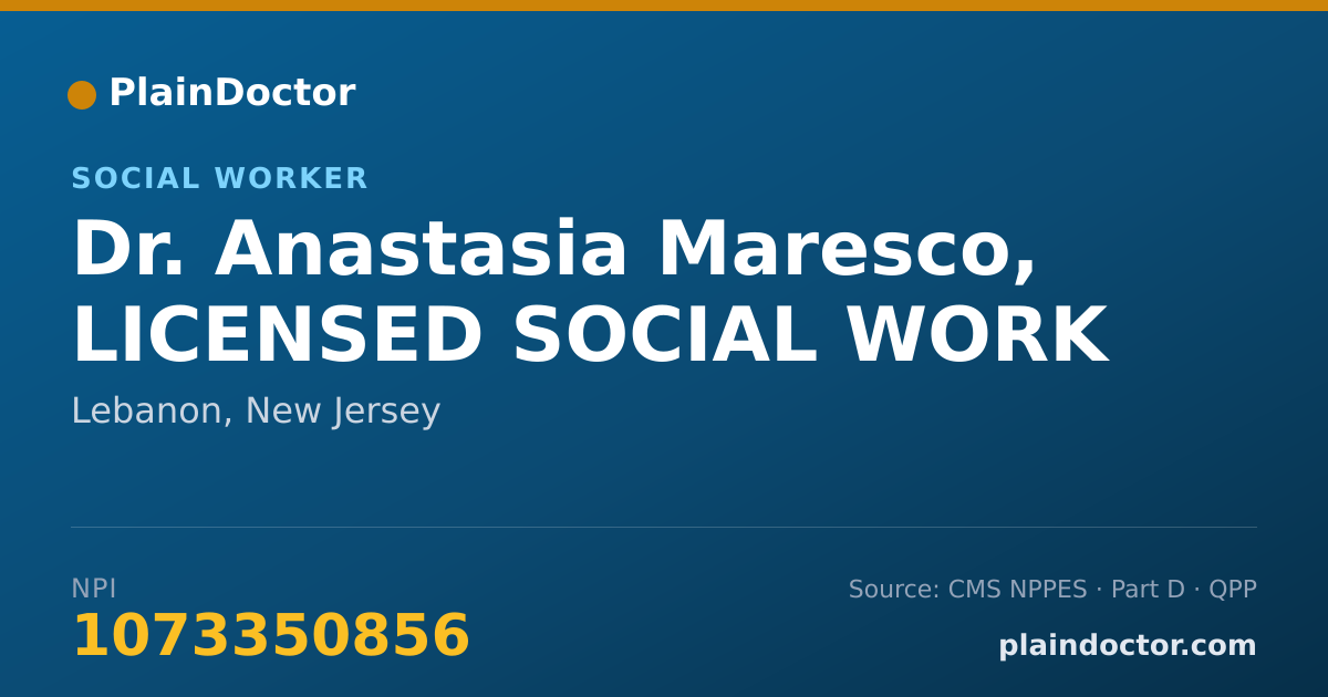 Shareable card for Anastasia Maresco, LICENSED SOCIAL WORK - Social Worker, Lebanon, NJ