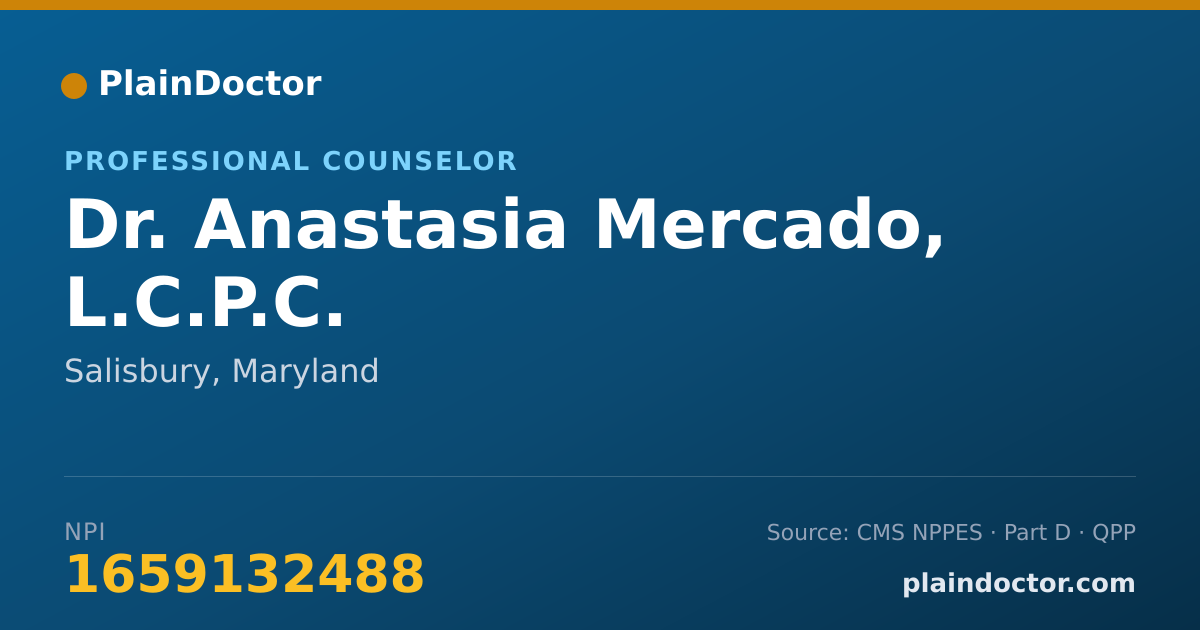 Shareable card for Anastasia Mercado, L.C.P.C. - Professional Counselor, Salisbury, MD