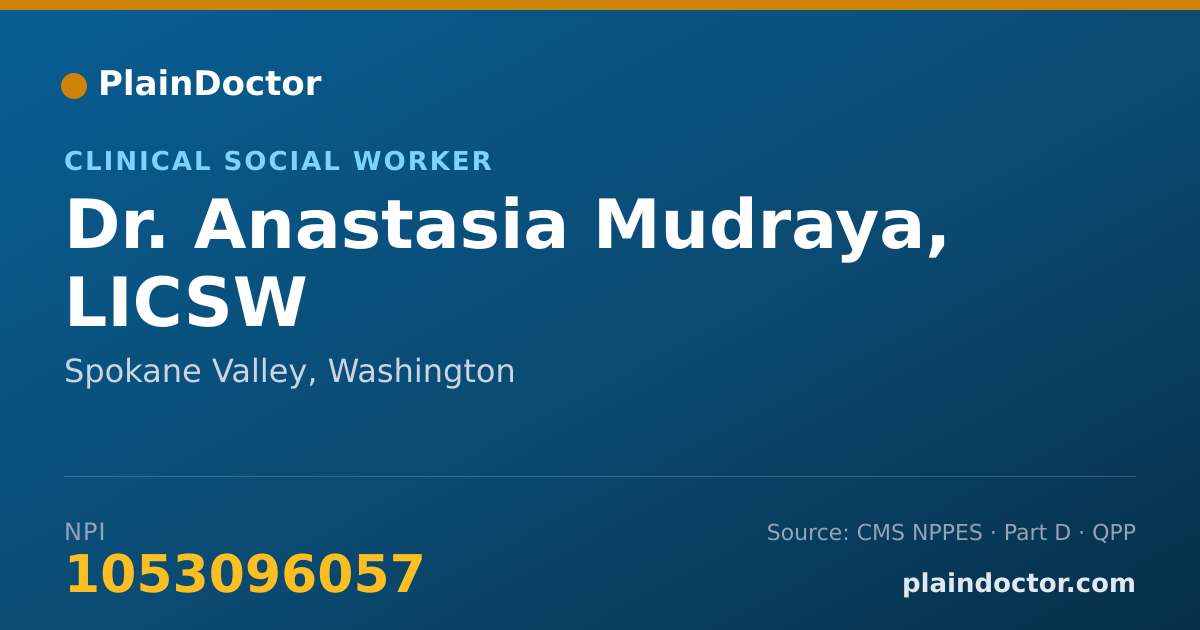 Shareable card for Anastasia Mudraya, LICSW - Clinical Social Worker, Spokane Valley, WA