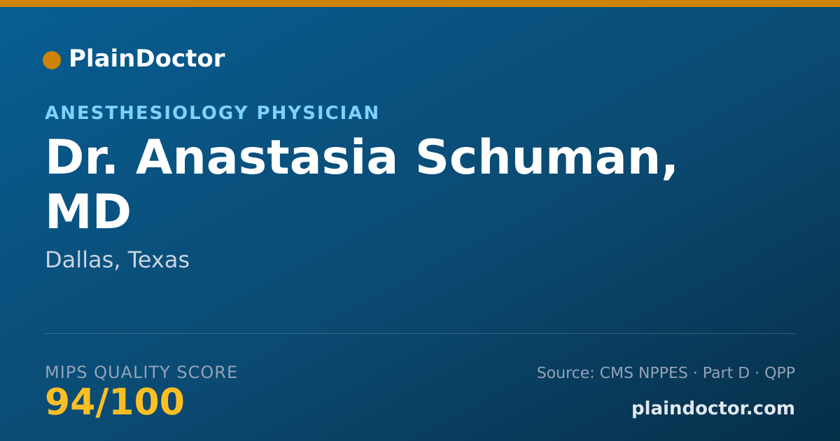 Shareable card for Anastasia Schuman, MD - Anesthesiology Physician, Dallas, TX
