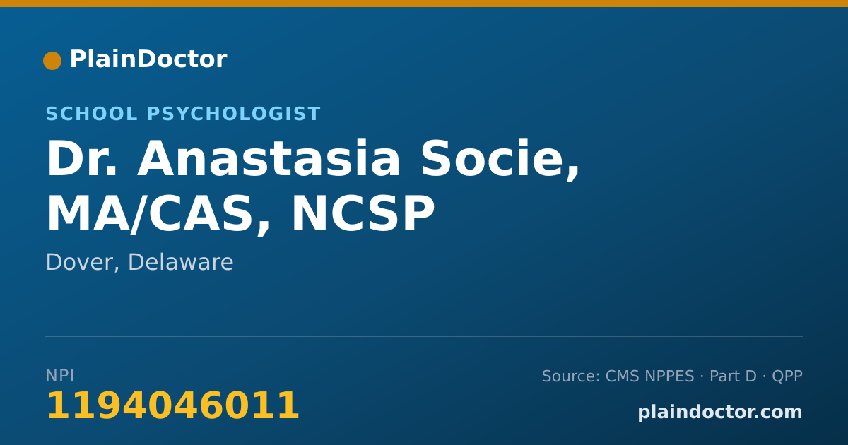 Shareable card for Anastasia Socie, MA/CAS, NCSP - School Psychologist, Dover, DE