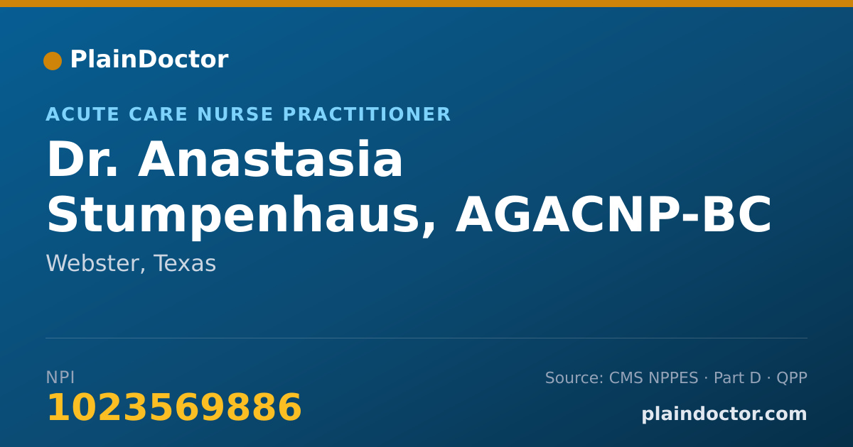 Shareable card for Anastasia Stumpenhaus, AGACNP-BC - Acute Care Nurse Practitioner, Webster, TX