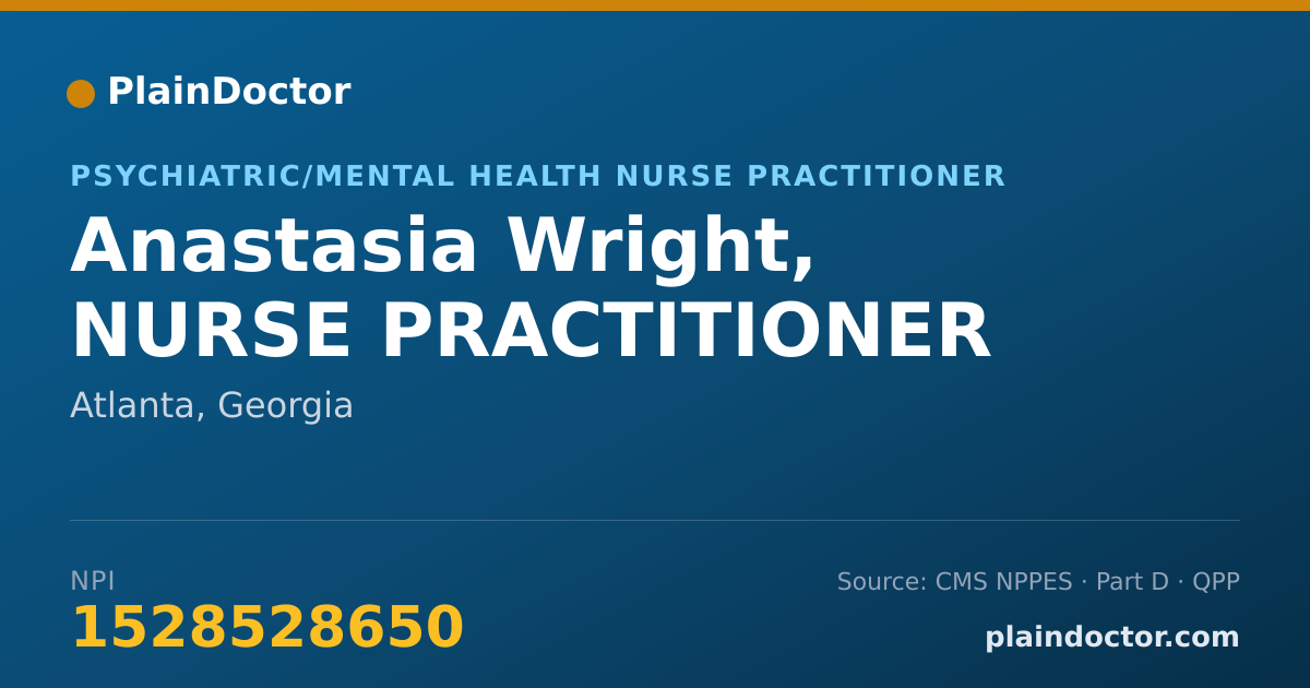 Shareable card for Anastasia Wright, NURSE PRACTITIONER - Psychiatric/Mental Health Nurse Practitioner, Atlanta, GA