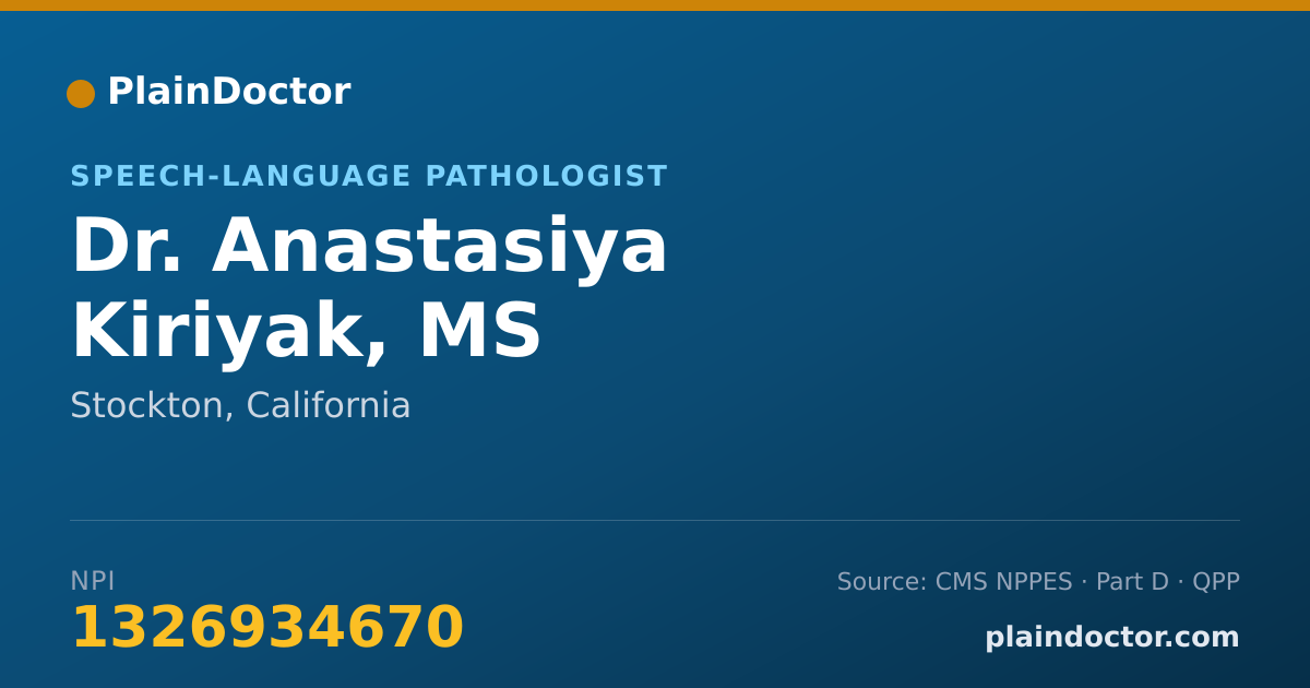 Shareable card for Anastasiya Kiriyak, MS - Speech-Language Pathologist, Stockton, CA