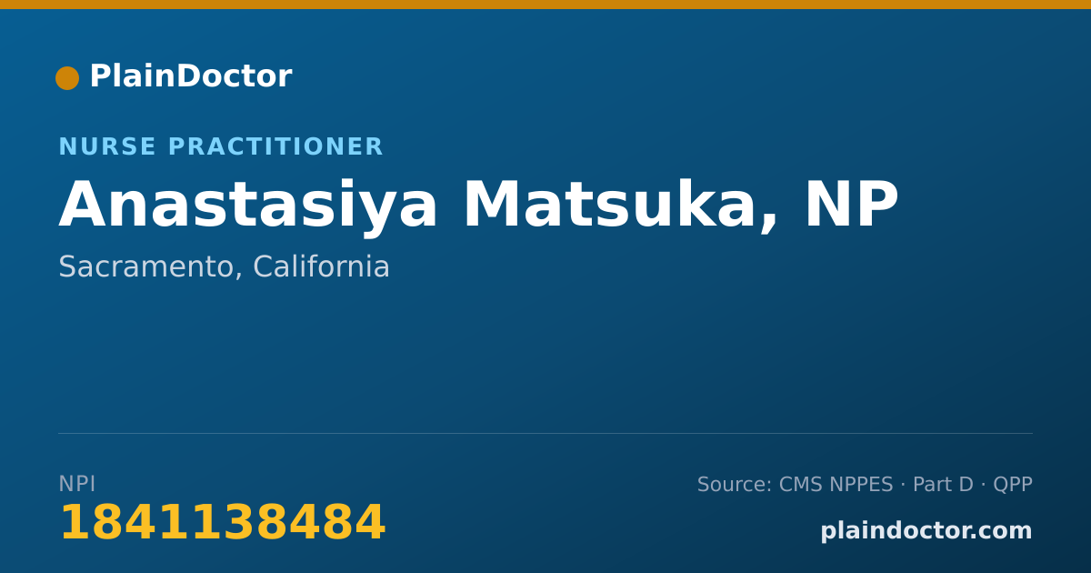 Shareable card for Anastasiya Matsuka, NP - Nurse Practitioner, Sacramento, CA