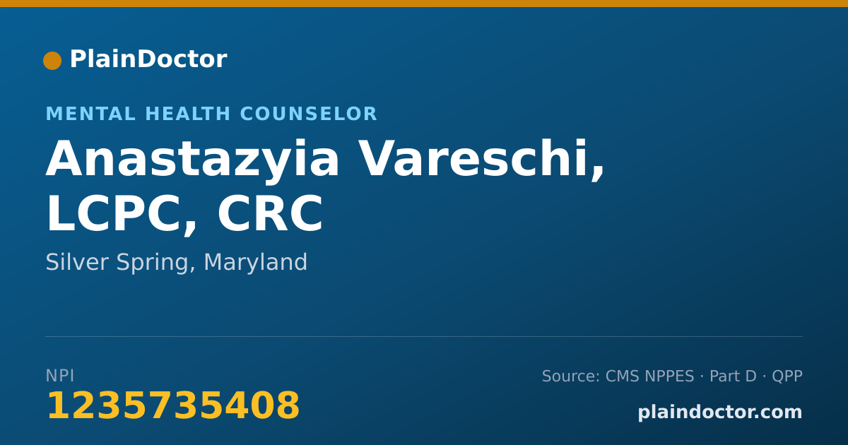 Shareable card for Anastazyia Vareschi, LCPC, CRC - Mental Health Counselor, Silver Spring, MD