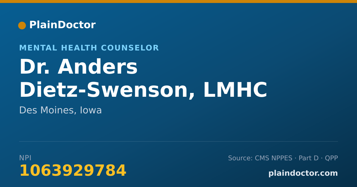 Shareable card for Anders Dietz-Swenson, LMHC - Mental Health Counselor, Des Moines, IA