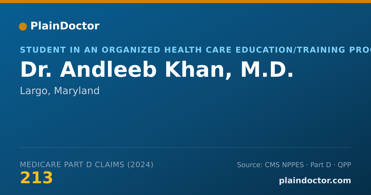 Shareable card for Andleeb Khan, M.D. - Student in an Organized Health Care Education/Training Program, Largo, MD