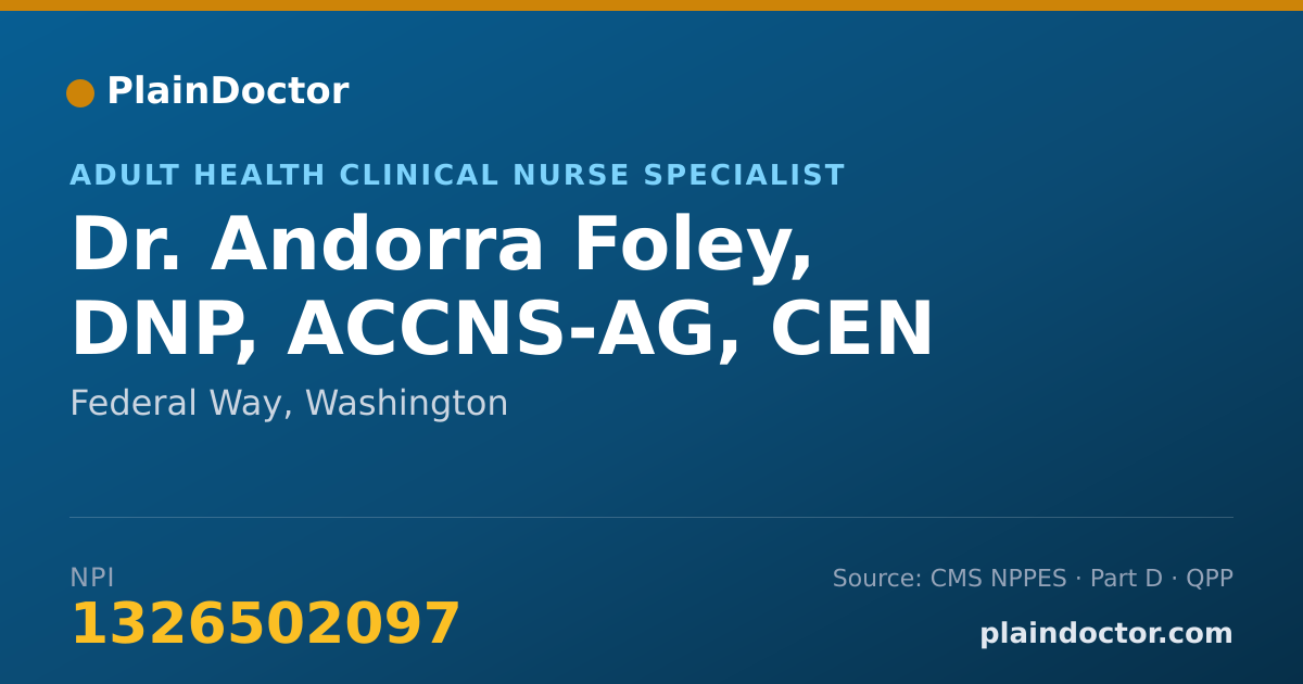 Shareable card for Andorra Foley, DNP,  ACCNS-AG, CEN - Adult Health Clinical Nurse Specialist, Federal Way, WA
