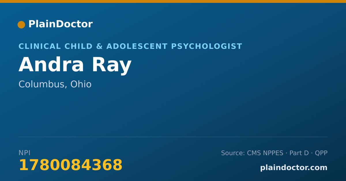 Shareable card for Andra Ray - Clinical Child & Adolescent Psychologist, Columbus, OH
