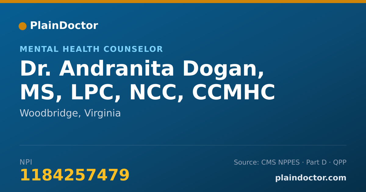 Shareable card for Andranita Dogan, MS, LPC, NCC, CCMHC - Mental Health Counselor, Woodbridge, VA