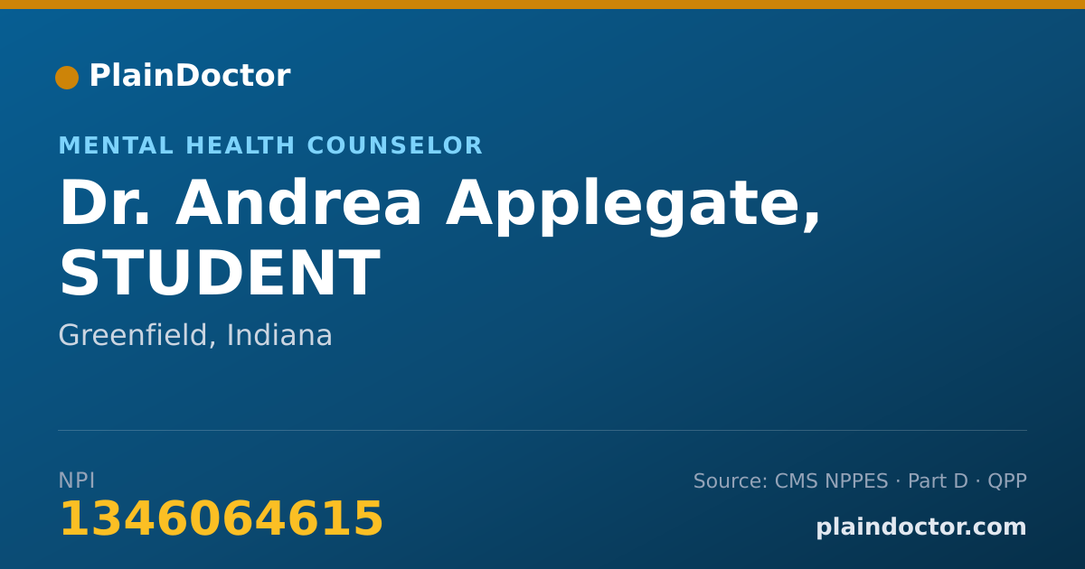 Shareable card for Andrea Applegate, STUDENT - Mental Health Counselor, Greenfield, IN