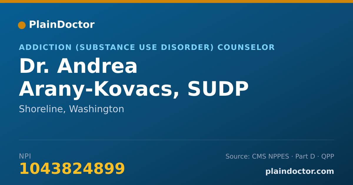 Shareable card for Andrea Arany-Kovacs, SUDP - Addiction (Substance Use Disorder) Counselor, Shoreline, WA