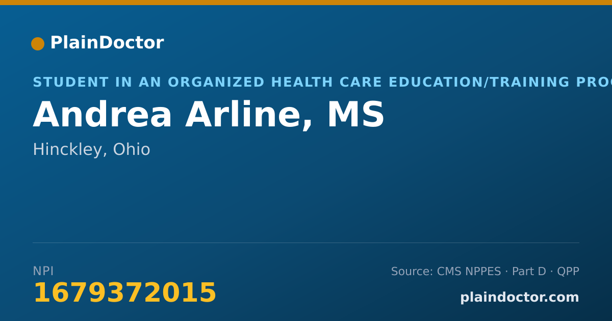 Shareable card for Andrea Arline, MS - Student in an Organized Health Care Education/Training Program, Hinckley, OH