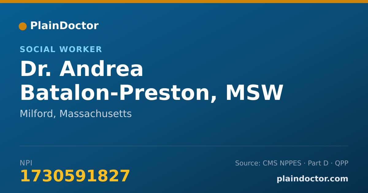 Shareable card for Andrea Batalon-Preston, MSW - Social Worker, Milford, MA