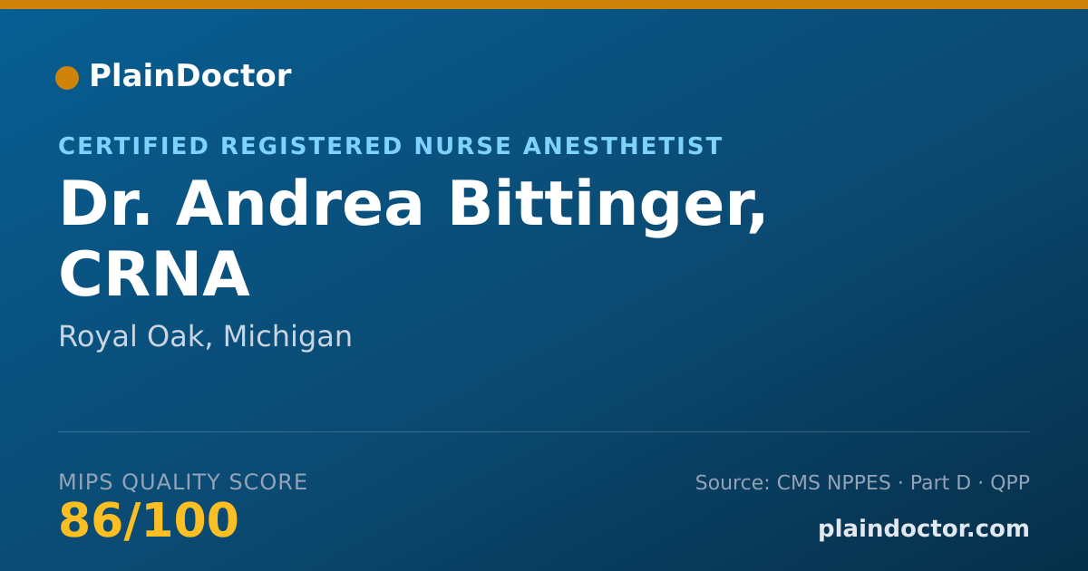 Shareable card for Andrea Bittinger, CRNA - Certified Registered Nurse Anesthetist, Royal Oak, MI