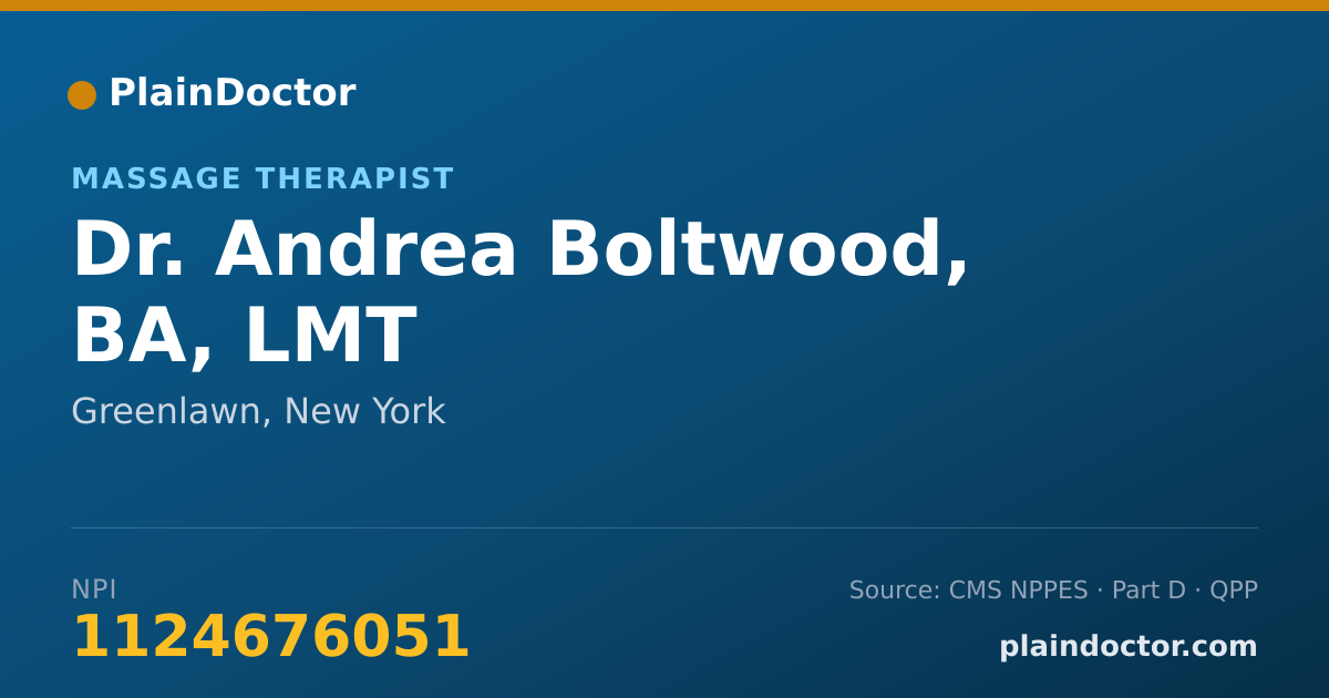 Shareable card for Andrea Boltwood, BA, LMT - Massage Therapist, Greenlawn, NY
