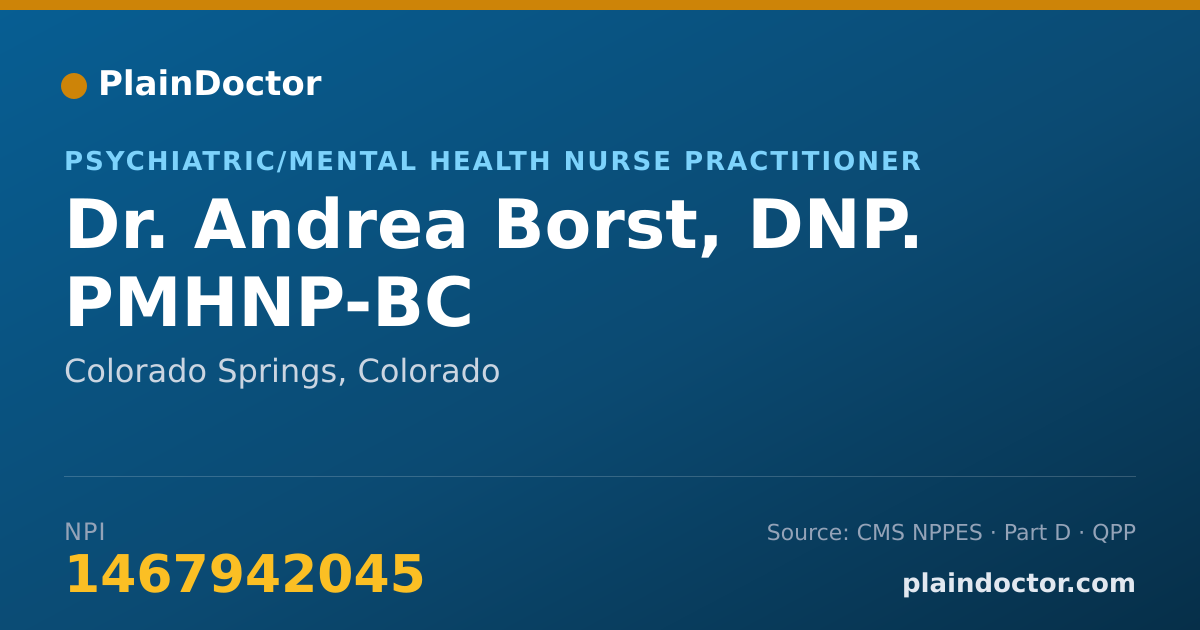 Shareable card for Andrea Borst, DNP. PMHNP-BC - Psychiatric/Mental Health Nurse Practitioner, Colorado Springs, CO