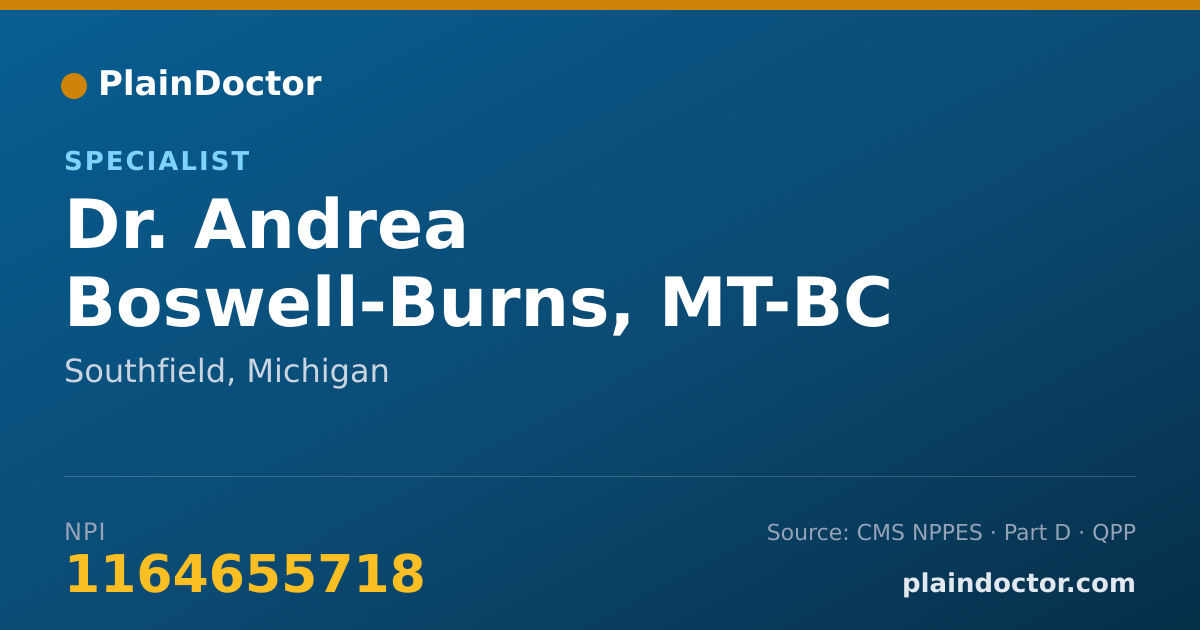 Shareable card for Andrea Boswell-Burns, MT-BC - Specialist, Southfield, MI