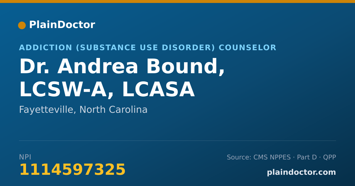 Shareable card for Andrea Bound, LCSW-A, LCASA - Addiction (Substance Use Disorder) Counselor, Fayetteville, NC