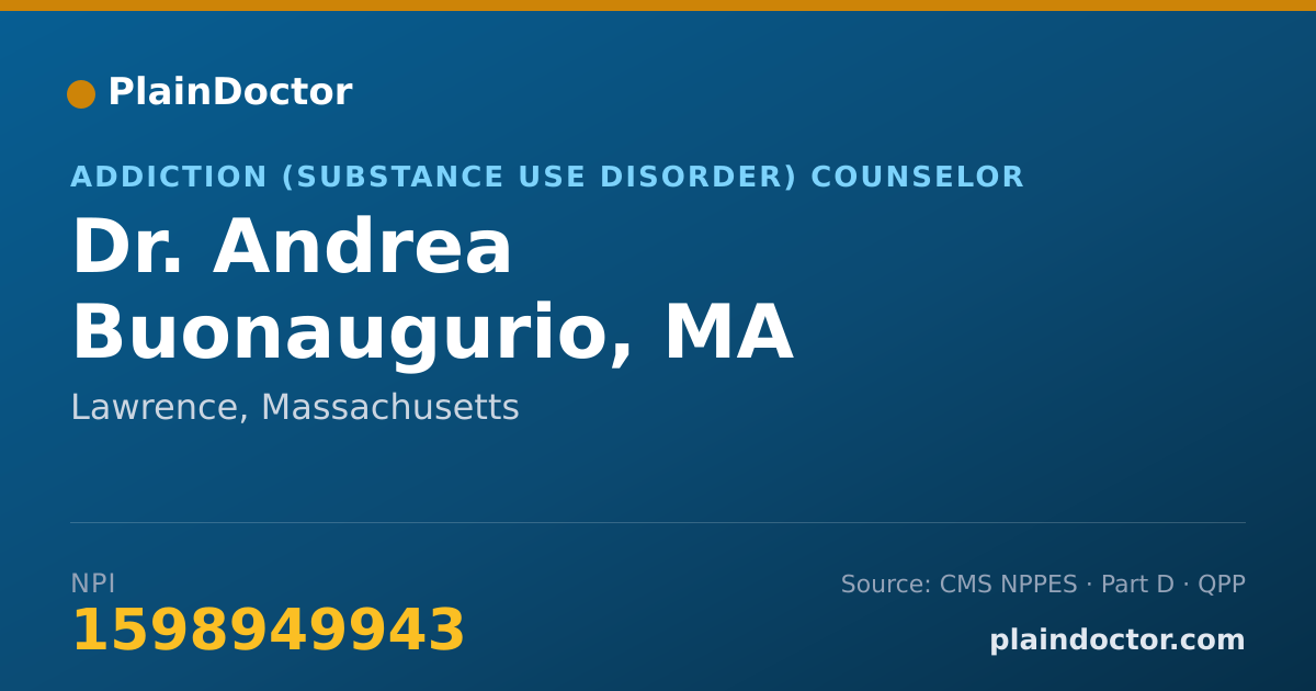 Shareable card for Andrea Buonaugurio, MA - Addiction (Substance Use Disorder) Counselor, Lawrence, MA