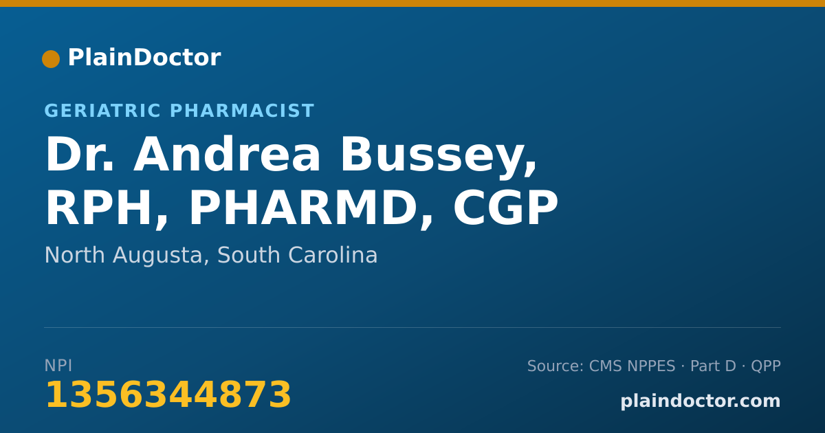 Shareable card for Andrea Bussey, RPH, PHARMD, CGP - Geriatric Pharmacist, North Augusta, SC